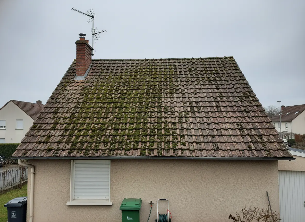 Démoussage toiture, état avant intervention à Montigny-lès-Metz