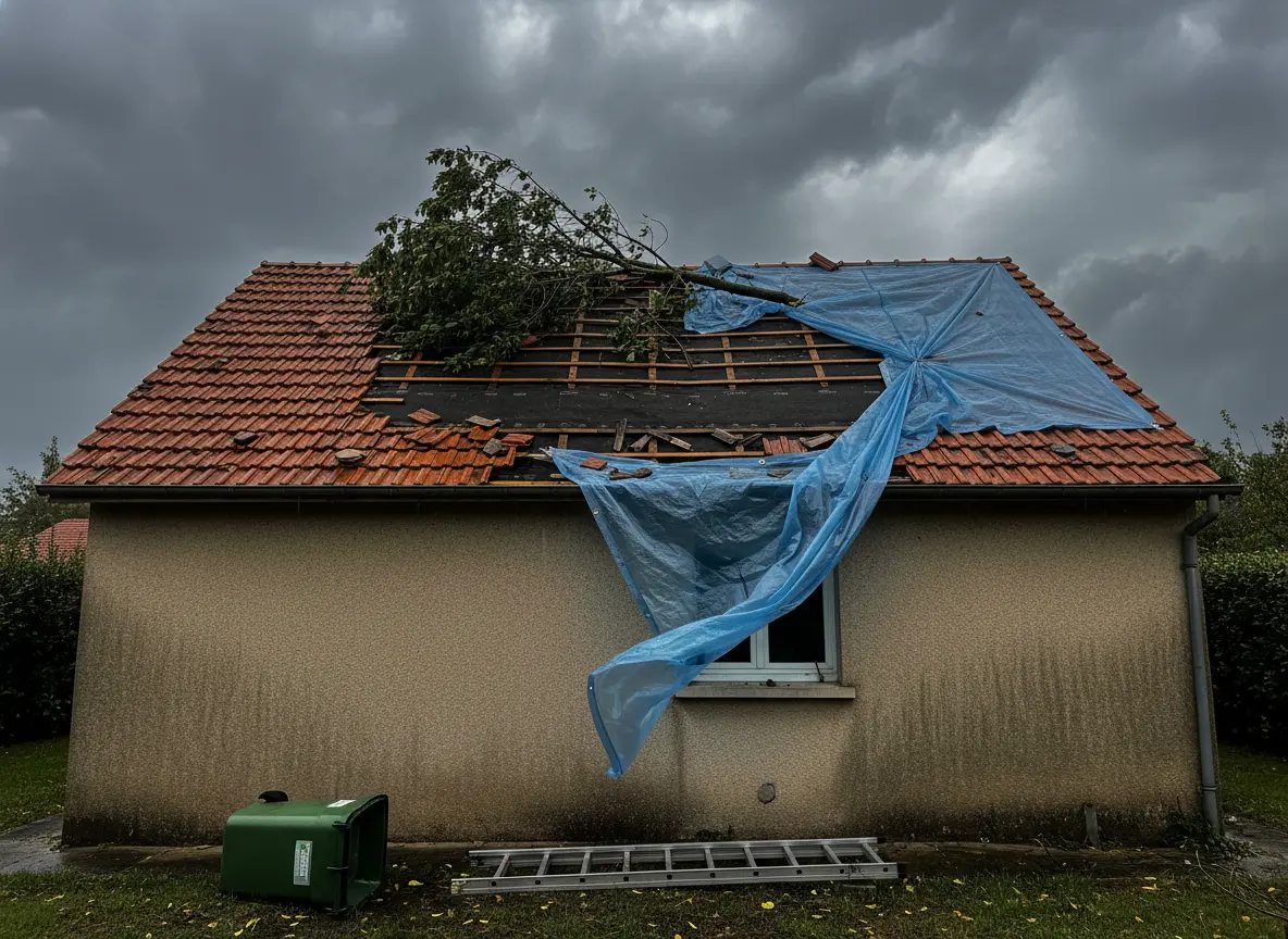 Réparation toiture après tempête, état avant intervention à Thionville